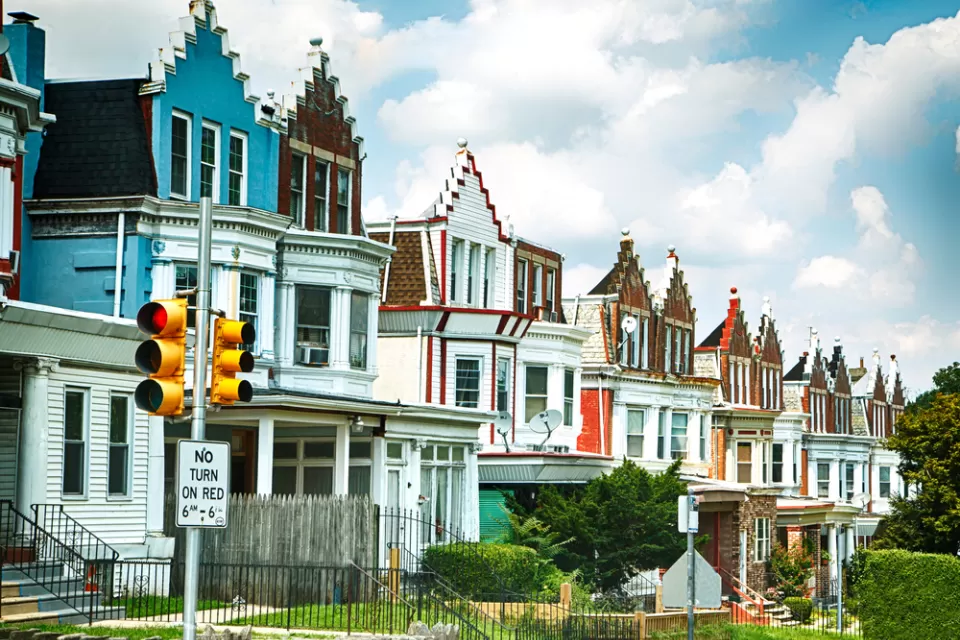 Colorfu rowhouses in Philadelphia, Pennsylvania